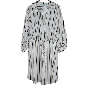 She + Sky White and Black Striped Midi Dress